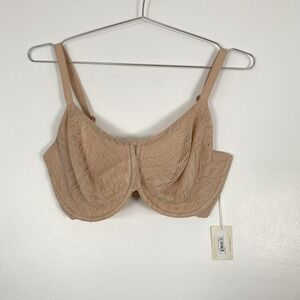 NWT Bare Necessities Bra Womens 36G Beige Textured Lace Minimizer Full Coverage
